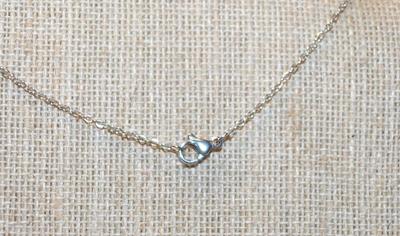 Clear Round Center Stone PENDANT (¾" x ½") on a Square Accented Setting with a Silver Tone Necklace Chain 17" L
