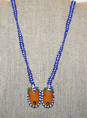 Beaded Moccasin Style PENDANT (1½" x 1¼") on a Blue & White NECKLACE CHAIN 24" L