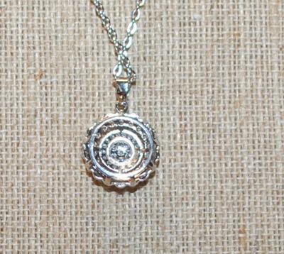 Bright Sparkle "Circle in a Circle" PENDANT ( ¾" Diameter) on a Silver Tone Necklace Chain 18" L