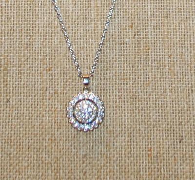 Bright Sparkle "Circle in a Circle" PENDANT ( ¾" Diameter) on a Silver Tone Necklace Chain 18" L