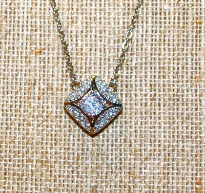 Single Round Clear Stone PENDANT (½" x ½") with Full Surround on a Silver Tone Necklace Chain 17" L