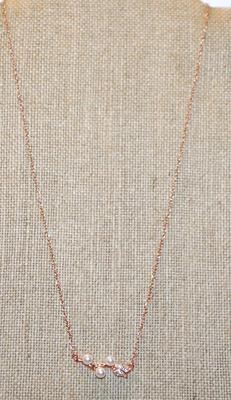 Rose Gold "White Pearls & Tulip" PENDANT (1" x ½") on a Rose Gold Necklace Chain 16" L