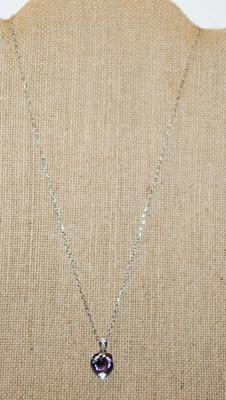 Dark Purple Round Faceted Center Stone & Silver Heart Shaped Setting PENDANT (¾" x ½") on a Silver Tone Necklace Chain...