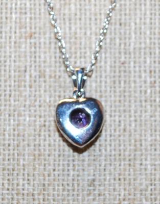 Dark Purple Round Faceted Center Stone & Silver Heart Shaped Setting PENDANT (¾" x ½") on a Silver Tone Necklace Chain...