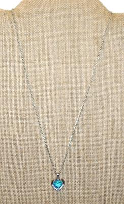 Pretty Heart Shaped Blue Faceted Stone Inside a 10 Clear Stone Silver Heart PENDANT ( ½" x ½") on a Silver Tone Necklace Chain...