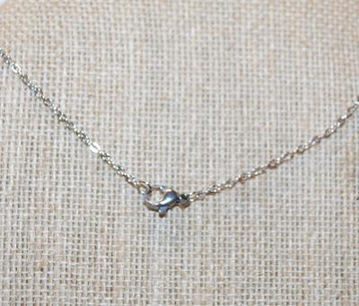 Curved Trillion Cut Blue Stone PENDANT (½" x ½") with Surrounds on a Silver Tone Necklace Chain 17" L