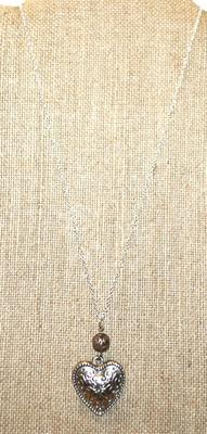 Graphic Designed Silver Colored Heart PENDANT (1¾" x 1") on a Silver Tone Necklace Chain 18" L