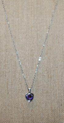 Deep Purple Faceted Round Stone PENDANT (¾" x ¾") with a Silver Tone Heart Setting on a Silver Tone Necklace Chain 17" L