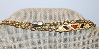 Long Colorful Wrap-Around Necklace Chain with Amber & Red Glass Stone Sections with Barrel Lock Closure 44" L