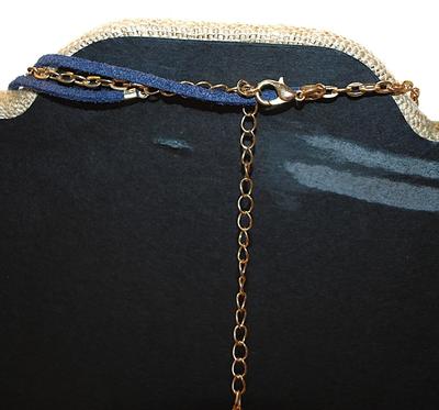 Unusual Double Style Necklace with 2 Swags of Metal, Stones & Cloth with Lobster Clasp 32" L