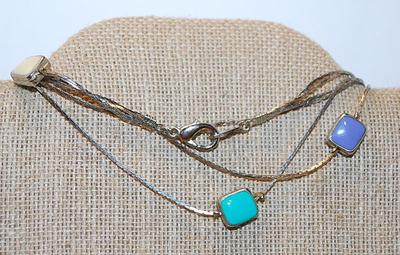 Long Wrap-Around Necklace with Double-Sided Lavender, Aquamarine & White Ceramic Squares on Silver Tone Chain and Lobster Clasp...