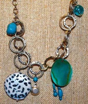 Spotted and Blue Discs & More Circles Necklace 18" L