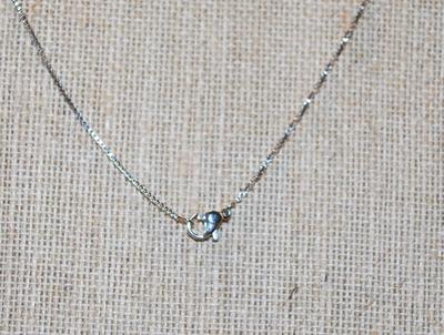 Single Diamond Style Flower Petal PENDANT (½" Diam.) on a Silver Tone Necklace Chain 18" L