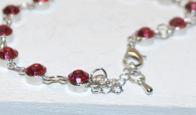 Large Pink HEART Stone Bracelet (8" L) with 13 Round Magenta Stones & Lobster Style Clasp