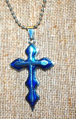 Silver on Blue Cross PENDANT (3 " x 1 ¼") on a Silver Necklace 23" L