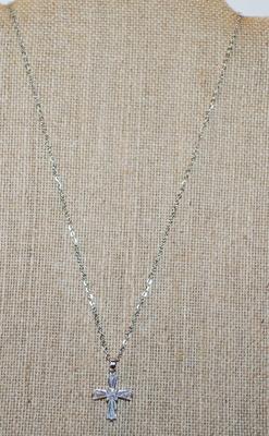 Petite Acrylic Styled Cross PENDANT (¾" x ¾") on a Silver Tone Necklace Chain 17" L