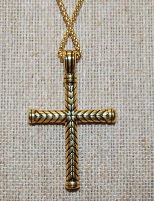 Cremation Ashes Memorial Gold Tone Cross PENDANT (2" x 1¼") and Gold Tone Necklace Chain 24" L