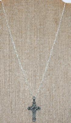 Silver Spheres & Black Twisted Cross PENDANT (1½" x ¾") on an Adjustable Silver Tone Necklace Chain 18-14" L