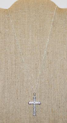 Single Center Stone Cross PENDANT (1½" x 1") with Lots of Clear Stone Accent Chips on a Silver Tone Adjustable Necklace Chain...