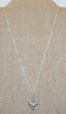 Compact Silver Tone Filigree Styled Cross PENDANT (1" x ¾") on a Silver Tone Adjustable Necklace Chain 14"-18" L