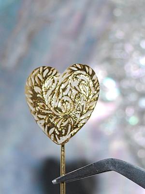 Gold Colored & WHITE HEART PIN (2¼" L) with Pin Guard on a Gold Tone Setting
