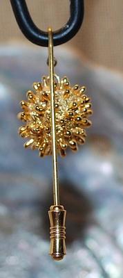 Hanging GOLD BURST BALL PIN (2½" L) with Pin Guard on a Gold Tone Setting