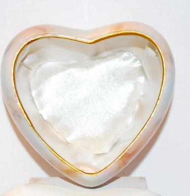 Cherub-Styled Figurines on a HEART Shaped Covered Jewelry Box with a Lined Pillow Interior 5" x 4 "