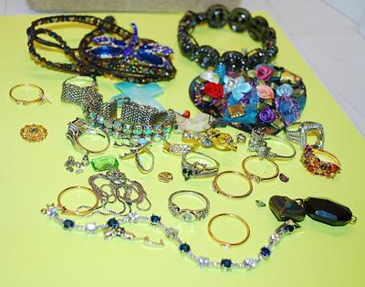 Jewelry Assorted Pieces for CRAFTING...Broken/Missing Stones, Ring Bands, Bracelets, ETC.