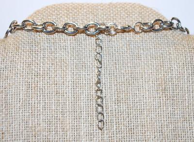 Eleven Ocean Blue Disc Stones Necklace on Silver Tone Chain 17" L