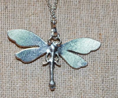 LIGHT & DARK LAVENDERS Dragonfly PENDANT (2½" x 2") on a Silver Tone Necklace Chain 19" L