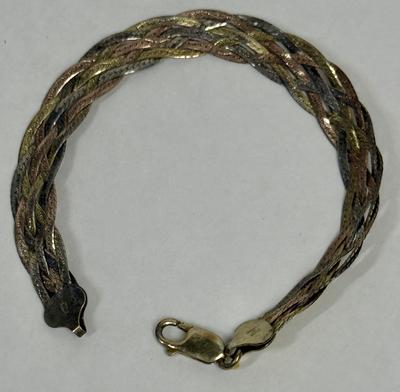 Sale Photo Thumbnail #46: tri-color braided / woven chains.  Marked 925 on each end and on the clasp.  Made in Italy, weight is 6.9 grams.