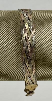 Sale Photo Thumbnail #41: tri-color braided / woven chains.  Marked 925 on each end and on the clasp.  Made in Italy, weight is 6.9 grams.