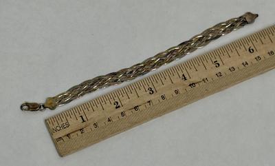 Sale Photo Thumbnail #42: tri-color braided / woven chains.  Marked 925 on each end and on the clasp.  Made in Italy, weight is 6.9 grams.