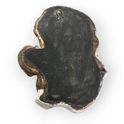 Sale Photo Thumbnail #731: Ceramic Organ Grinder Face with Monkey, approx. 8" 
no branding, no idea of age, there is a place to hang on back