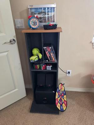Furniture - Shelf with Miscellaneous Toys and Speaker Set