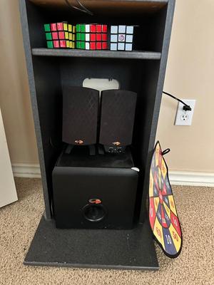 Furniture - Shelf with Miscellaneous Toys and Speaker Set