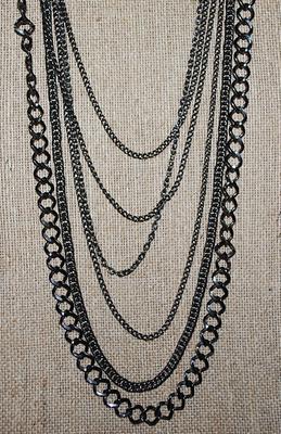 Dark Loops 12-Strands NECKLACE with Lobster-Style Clasp 38" L