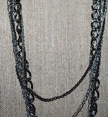 Multi-Strand Black & Silver Colored NECKLACE with Different Loop Styles and Lobster Clasp 28" L