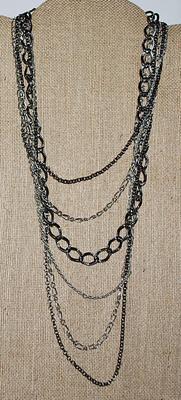 Multi-Strand Black & Silver Colored NECKLACE with Different Loop Styles and Lobster Clasp 28" L