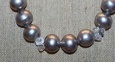 Silver Colored GLOBES NECKLACE with Clear Acrylic Accents & FLOWER LOCKET-STYLE CLASP 18" L