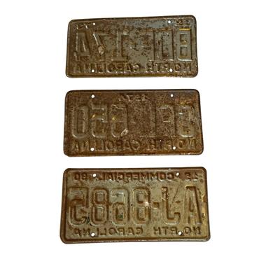 Sale Photo Thumbnail #821: 3 Vintage NC LIcense Plates from the 70s & 90 - dirty, rusty