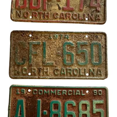 Sale Photo Thumbnail #823: 3 Vintage NC LIcense Plates from the 70s & 90 - dirty, rusty