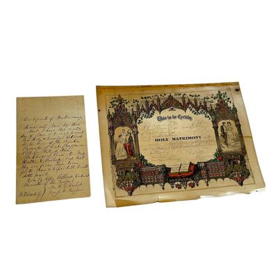 Sale Photo Thumbnail #835: 1887 Marriage Certificate and Handwritten Letter