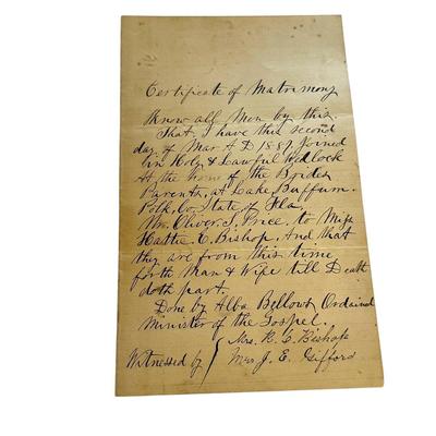 Sale Photo Thumbnail #838: 1887 Marriage Certificate and Handwritten Letter