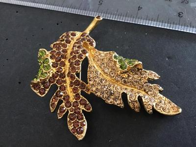 Kenneth J Lane Leaves Rhinestone Large Statement Brooch
