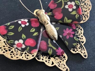 Beautiful Vintage Enamel Butterfly Brooch