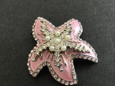 Pink Enamel faux Pearl Star Brooch