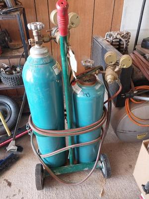 TWO TANKS WITH GAUGES ON PULL STAND