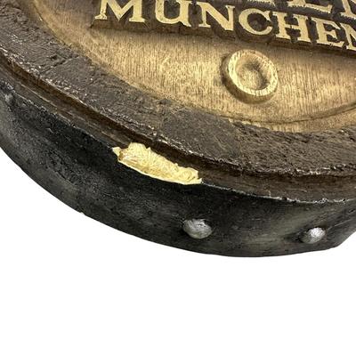 Sale Photo Thumbnail #854: Vintage Spaten Munchen Man Cave Bar Decor Wall Hanging- a bit nicked with one chunk missing as shown in photo.