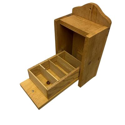Sale Photo Thumbnail #892: Wooden Box with Compartments (Handmade?) 15" tall, hole to hang